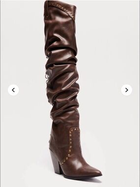 Women's Brown Slouchy Studded Heeled Knee-High Boot